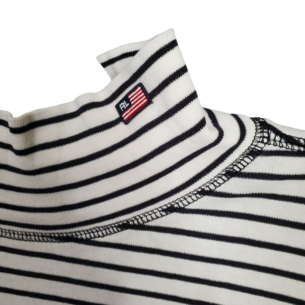 RL Polo Jeans Juniors Sz XL Turtleneck Flag Logo Lightweight Cotton Knit Striped - Picture 1 of 9